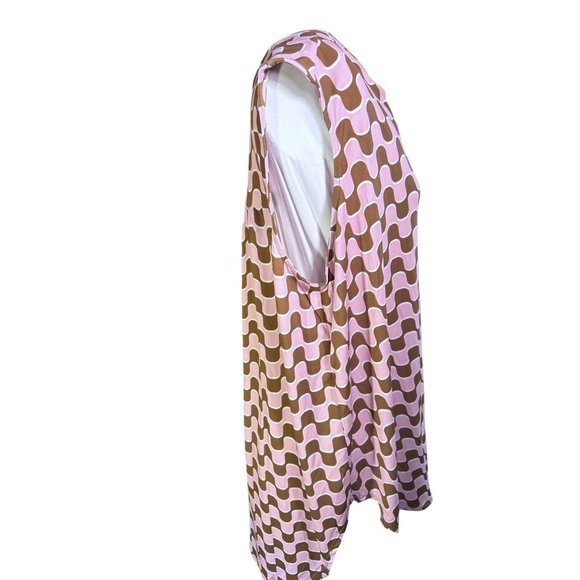 Cato Womens Sleeveless Pink Brown Wave Print Tunic Top With Button Details 18/20 - Picture 3 of 8